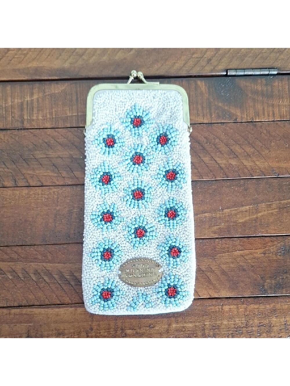 Good Morning Sunshine Blue And White Beaded Wallet